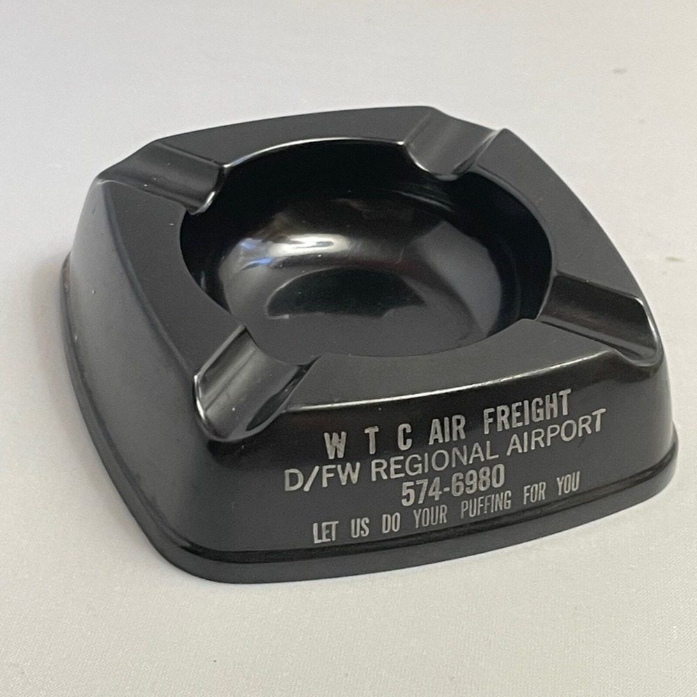 Vintage Bakelite "Let Us Do Your Puffing For You" DFW Airport Ashtray MCM Ad